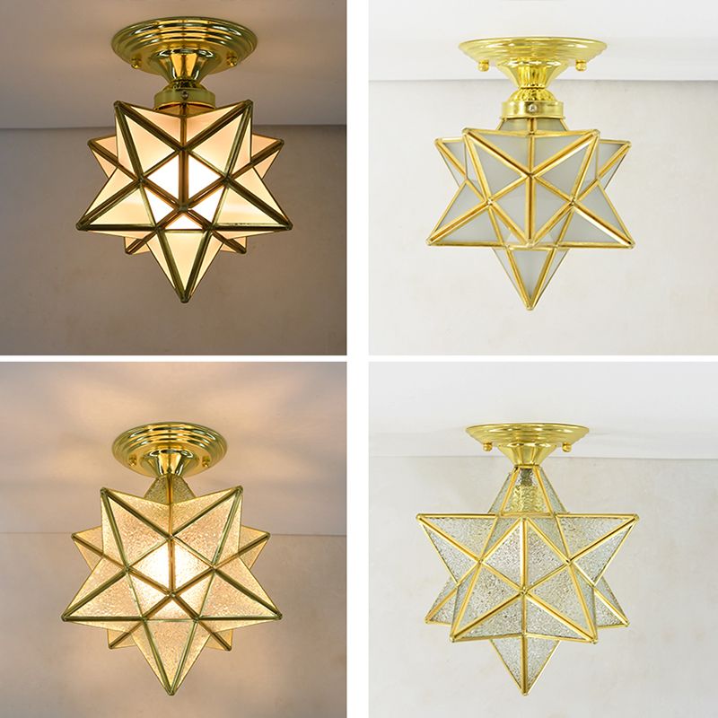 Glass Star Semi Flush Mounting Iluminación Vintage Aisle Techo de techo de montaje de montaje en oro