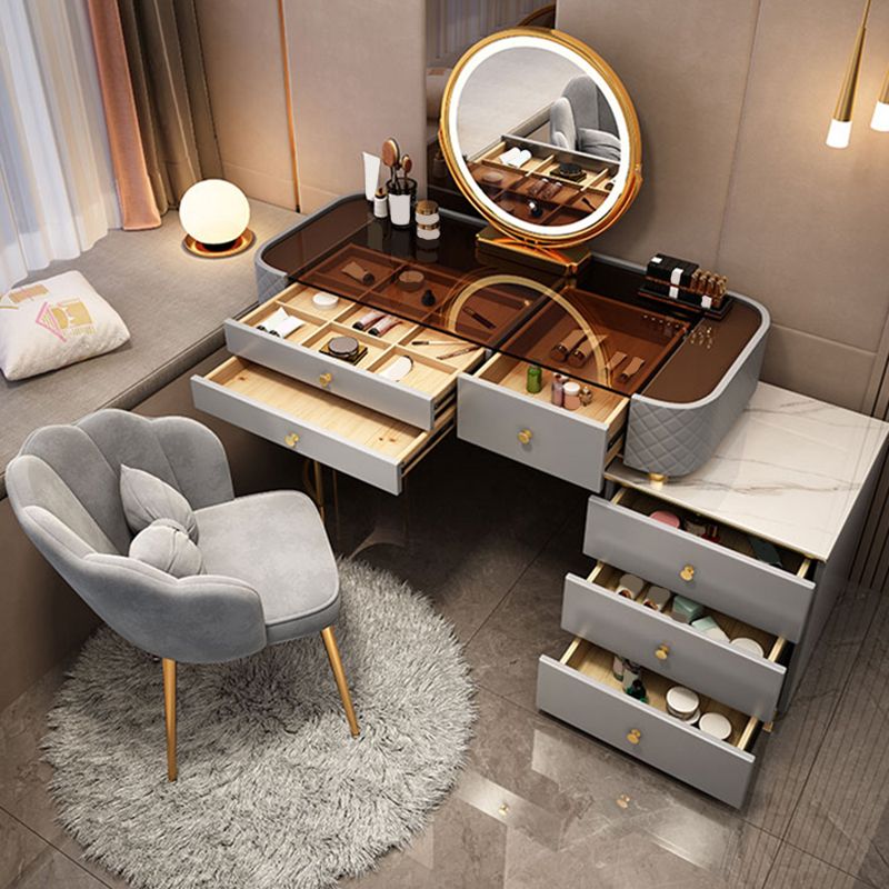 Glass Makeup Counter 15.74" Wide Vanity Tables with 5 Storage Drawers