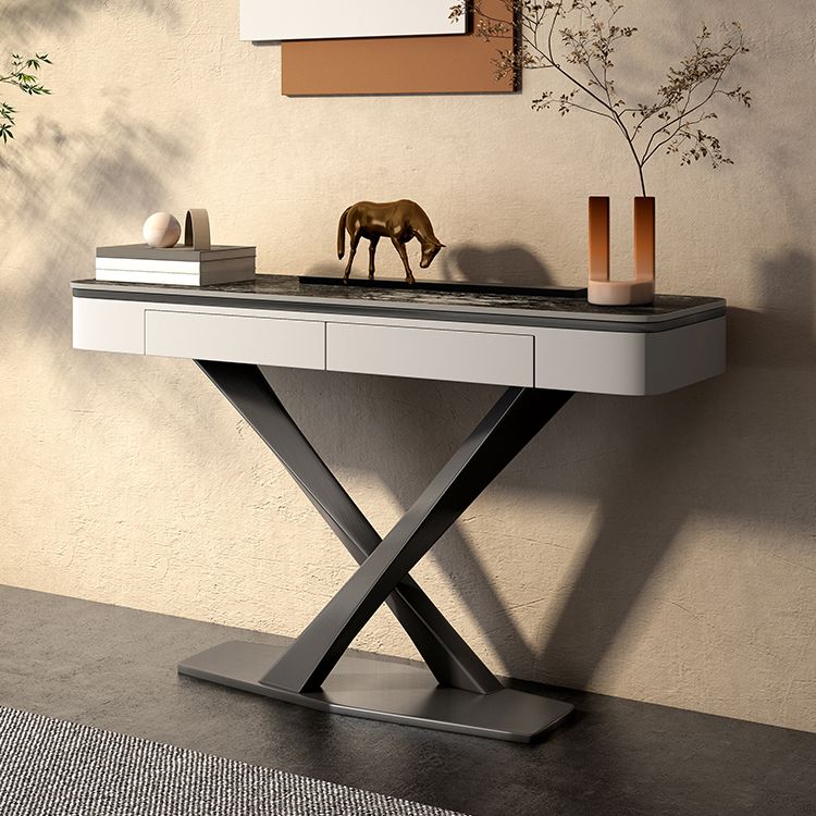 Glam Rectangle Accent Table Stone Sofa Console Table for Hall