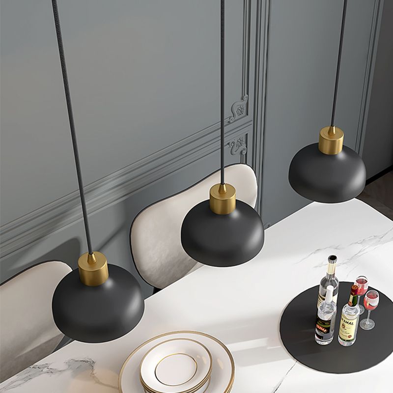 1 Light Bedside Drop Pendant Light Simple Black and Gold Hanging Lamp Kit with Bowl Metal Shade
