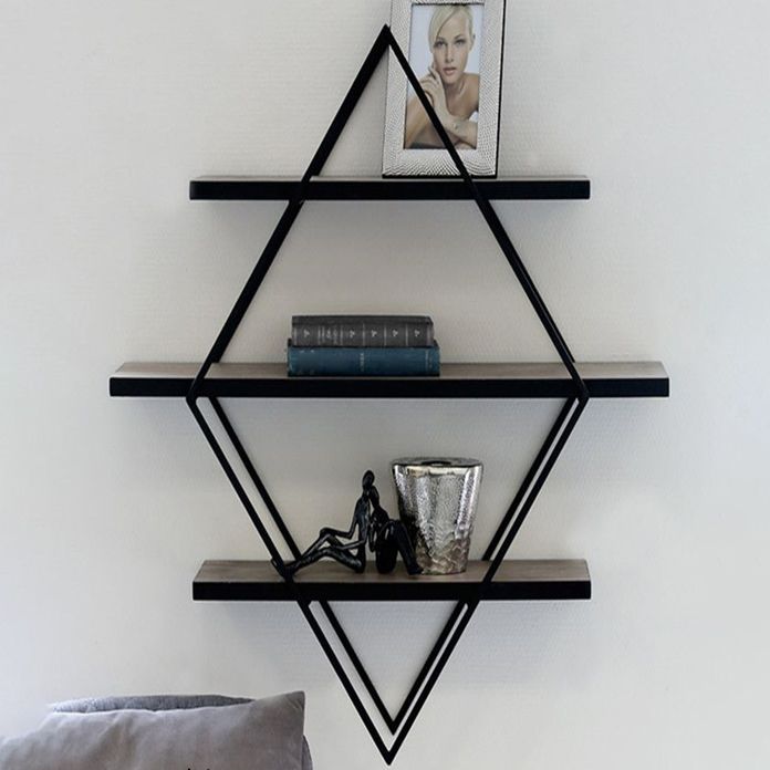Floating Shelf Bookcase Wooden and Metal Book Shelf for Study Room