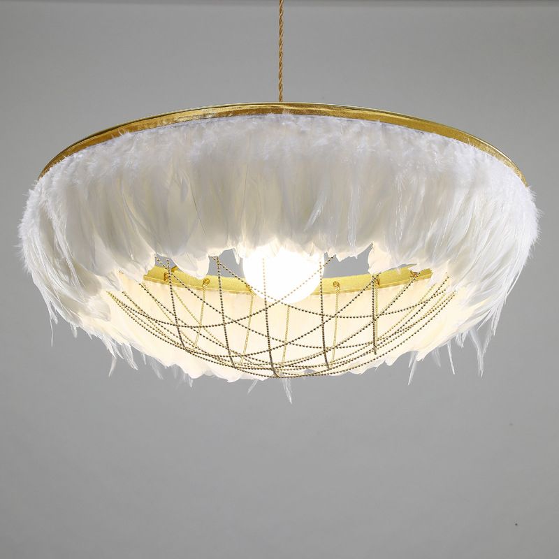 Hand-Woven Chandelier Minimalist Feather Shade Bedroom Living Room Pendant Lighting