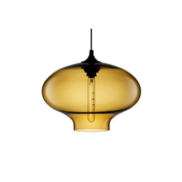 Glass Oval Hanging Lamp Simplicity 1 Light Red/Brown/Blue Hanging Ceiling Light