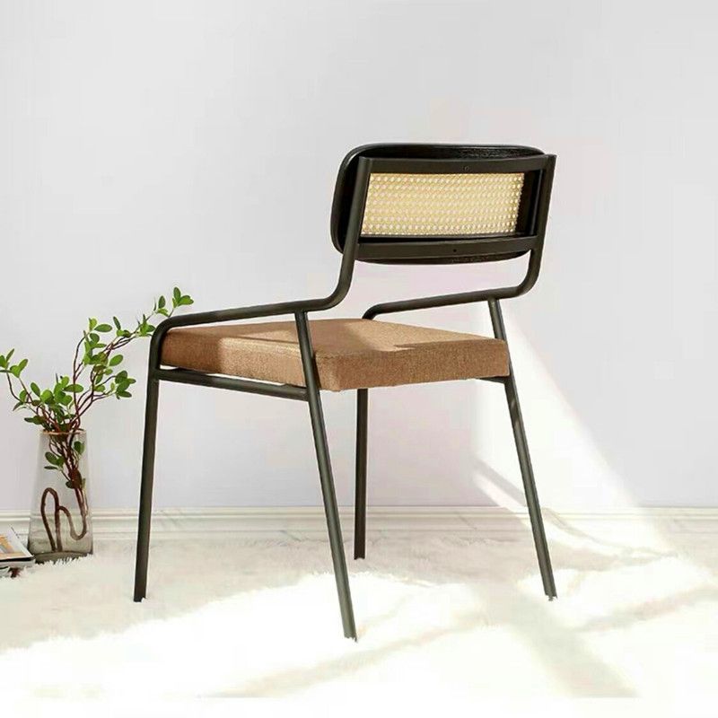 Modern Style Fabric Side Chair Cane Back Armless Dining Chair