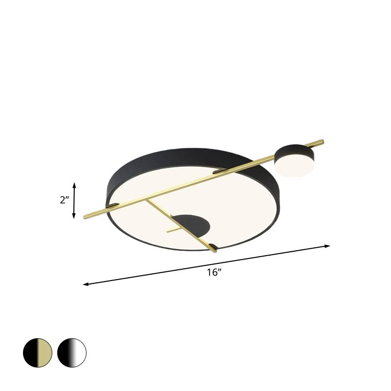 Modernist LED Flush Mount Ceiling Lamp Black and White/Gold Drum Flush Light Fixture with Acrylic Shade in Warm/White Light, 16"/19.5" Wide