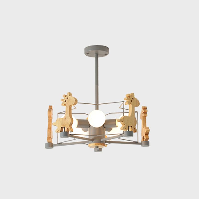 Minimalism Style 5 Lights Chandelier Giraffe Metal Pendant Light for Kids Bedroom