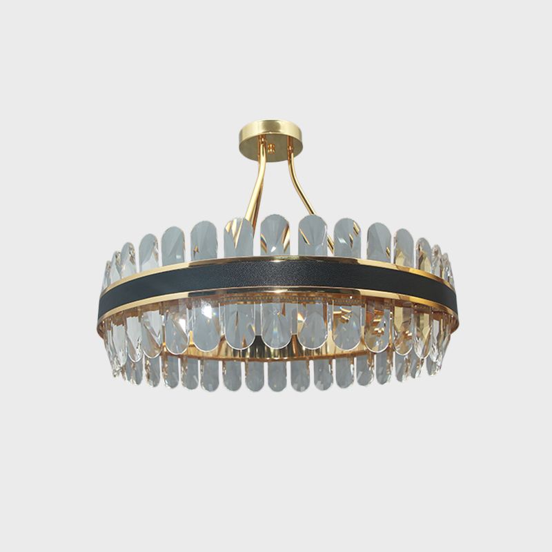 Kreisförmige Restaurant halb flush leichte postmoderne kristallschwarze und goldene LED -Deckenhalterlampe