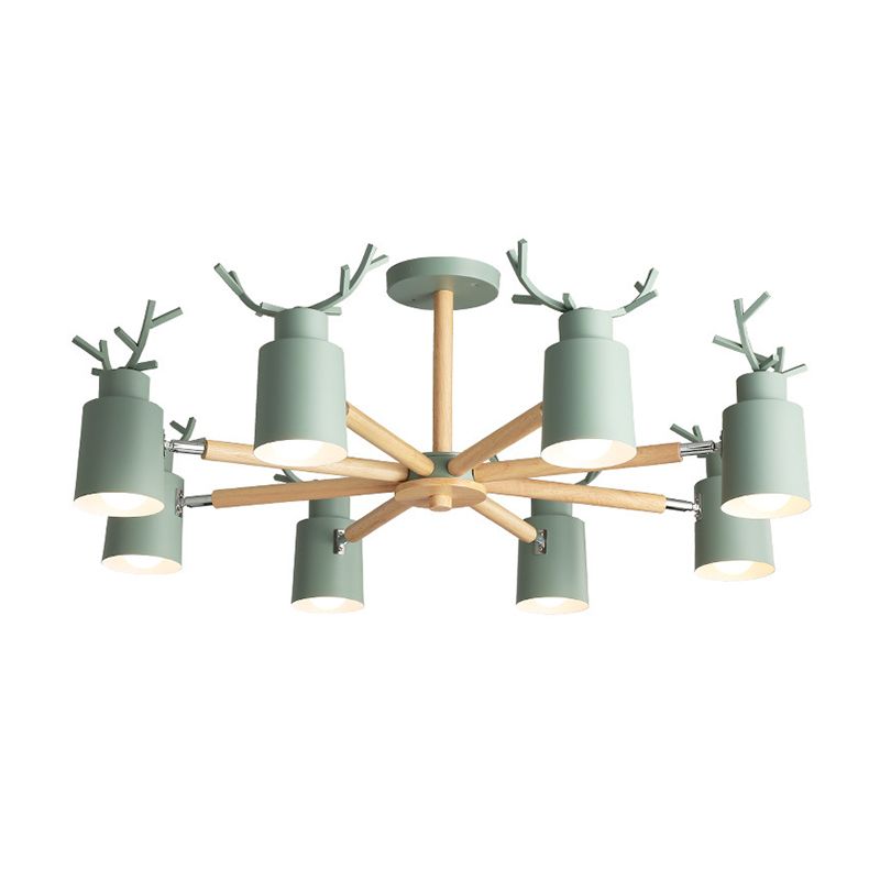 Spotlight réglable en métal en métal Lumière de lustre nordique avec une teinte cylindrique et un bras en bois