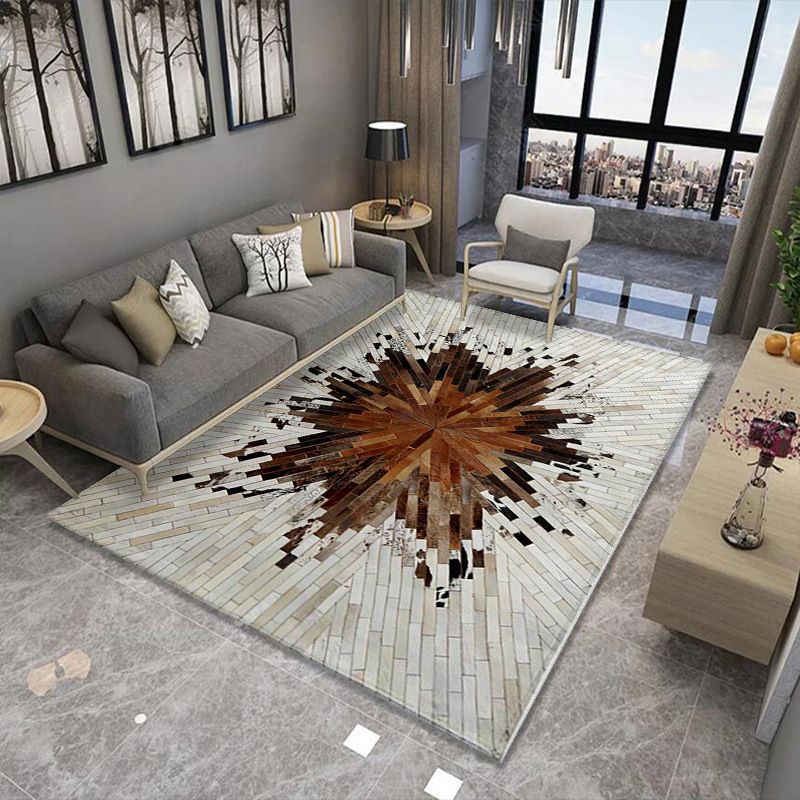 Dark Brown Abstract Print Rug Polyester Simple Rug Stain Resistant Rug for Home Decoration