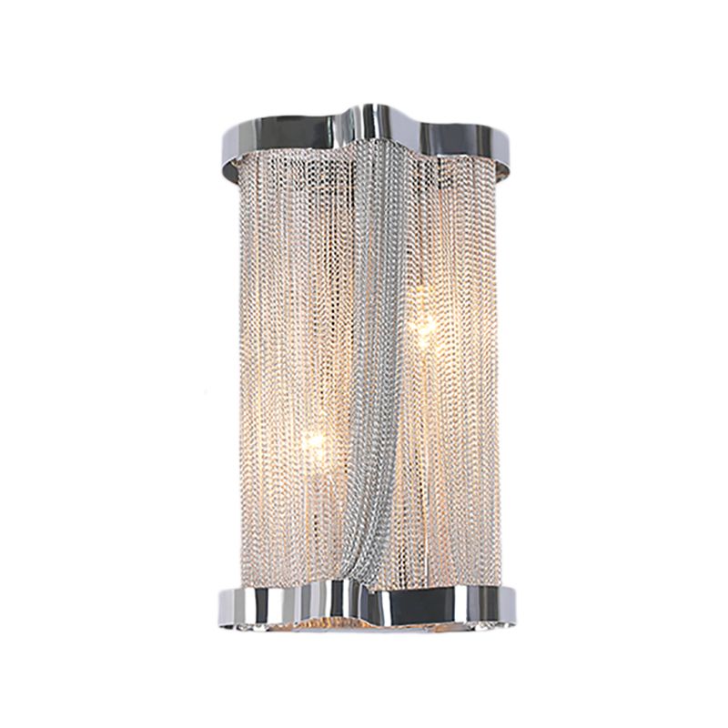 2 Lights Tassel Sconce Wall Light Vintage Aluminum Wall Lamp with Cylinder Shade in Gold/Silver