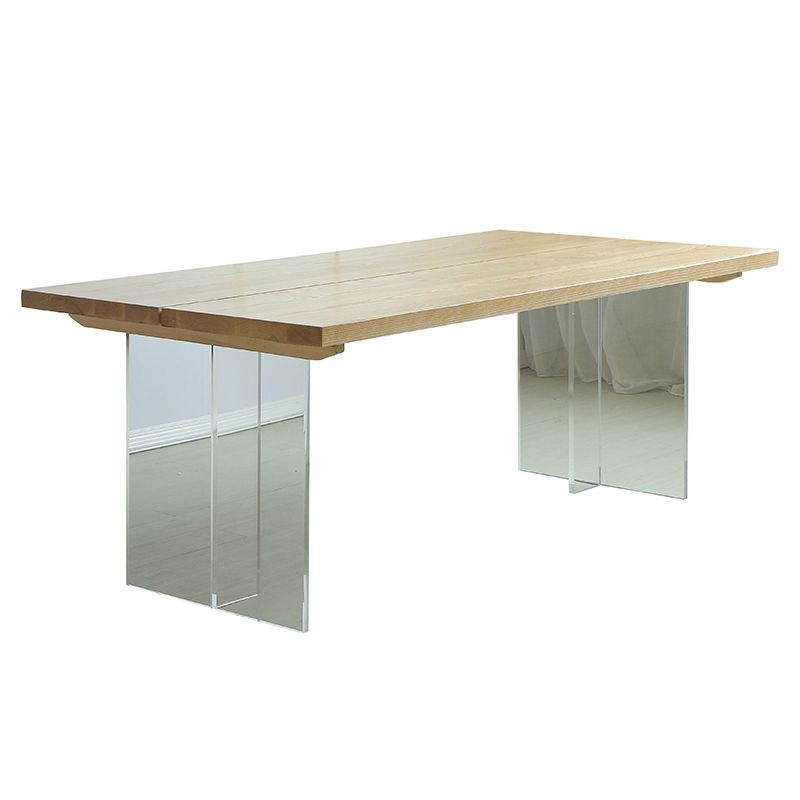 Acrylic Double Pedestal Table Solid Wood Dining Table Rectangle for Home