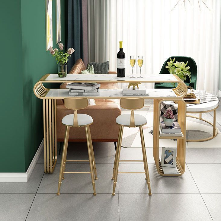 Luxurious Rectangular Pub Table Set 1/3 Pieces Stone Top Counter Table with High Stools