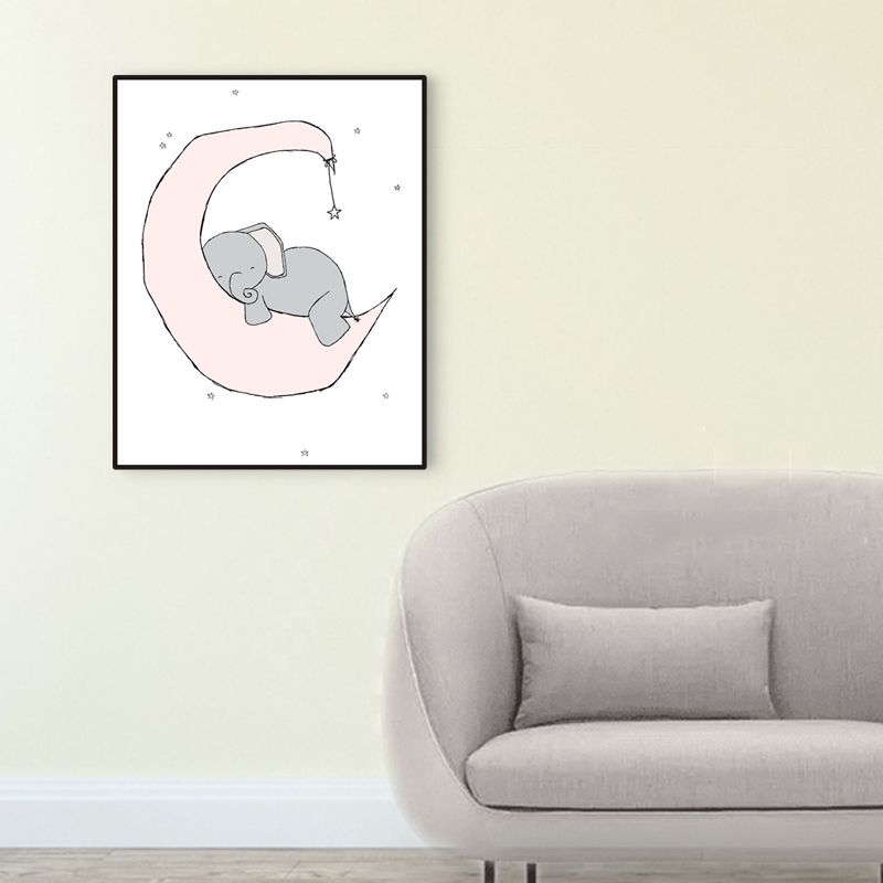 Children's Art Cartoon Elephant Wall Decor Pastel Color Sitting Room Wrapped Canvas