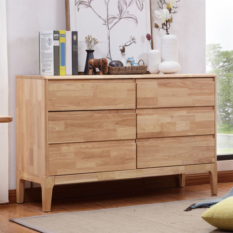 Modern Natural Rectangle Accent Chest with Drawers in Rubberwood