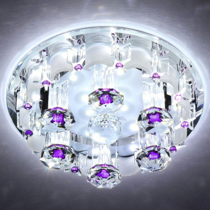 Contemporary Circle Flush Ceiling Light Crystal Hallway LED Flush Mount Lighting Fixture in Clear