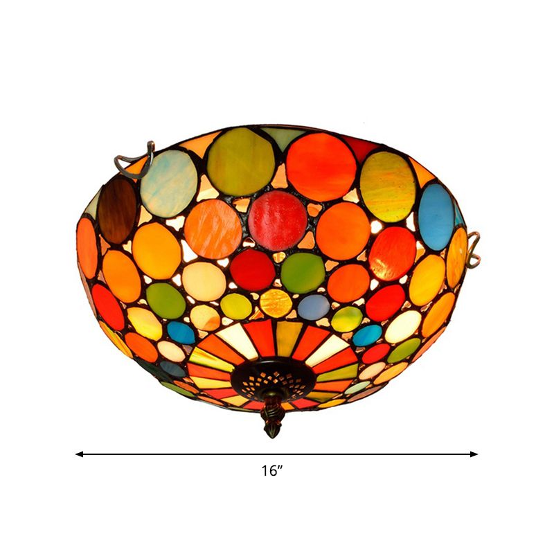 2/3 lampen slaapkamer inbouwlamp Tiffany-stijl rood inbouw met koepel-glas-in-loodkap, 12"/16" W