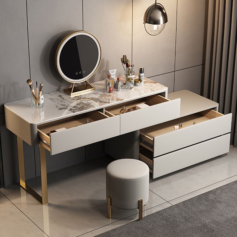 Glam 51.2" W Slate Vanity Desk and Stool in Gray with 4 Drawers
