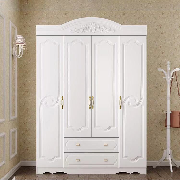 French Country Wardrobe Cabinet White Engineered Wood Wardrobe with 2 Drawers