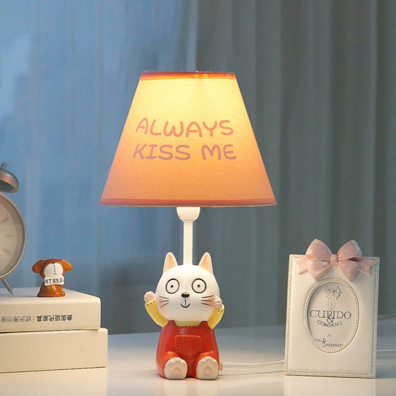 Cat Study Room Reading Lamp Resin 1 Head Cartoon Task Lighting in Red/Blue with Letter/Spots Shade
