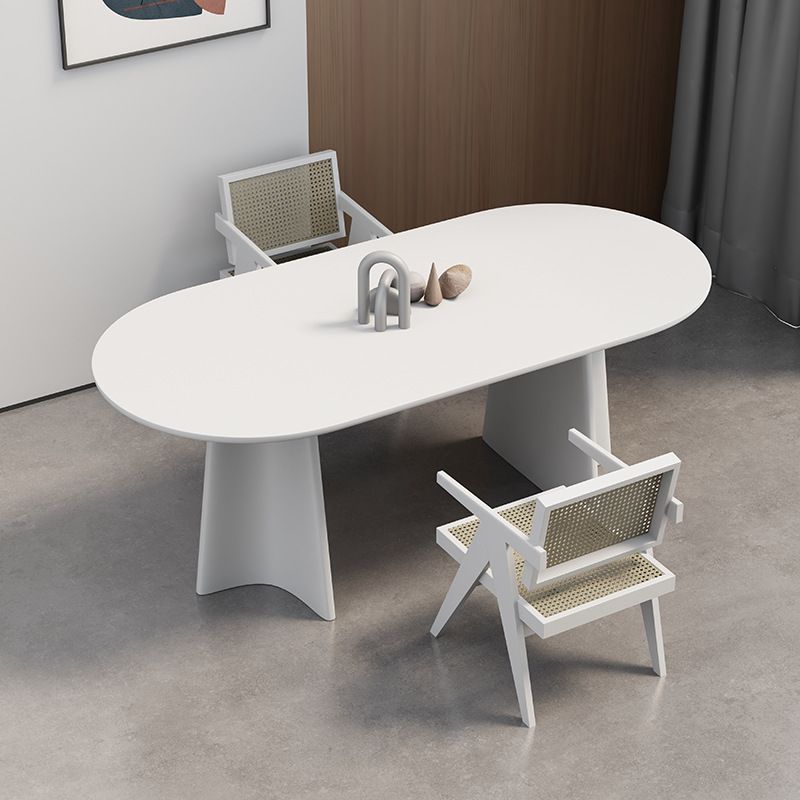 Oval Solid Wood Dining Table Modern Furniture with Double Pedestal in Matte Finish Indoors