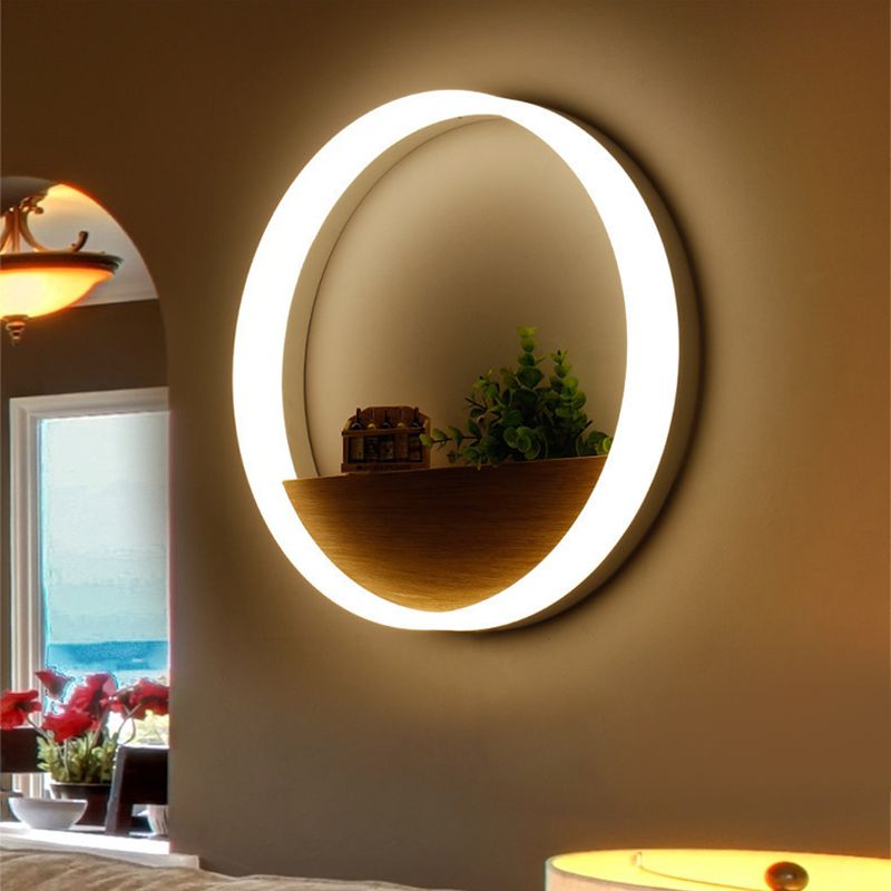 1 Light Round Wall Mounted Lamps Modern Style Wood Wall Sconce (Decoration Not Included)