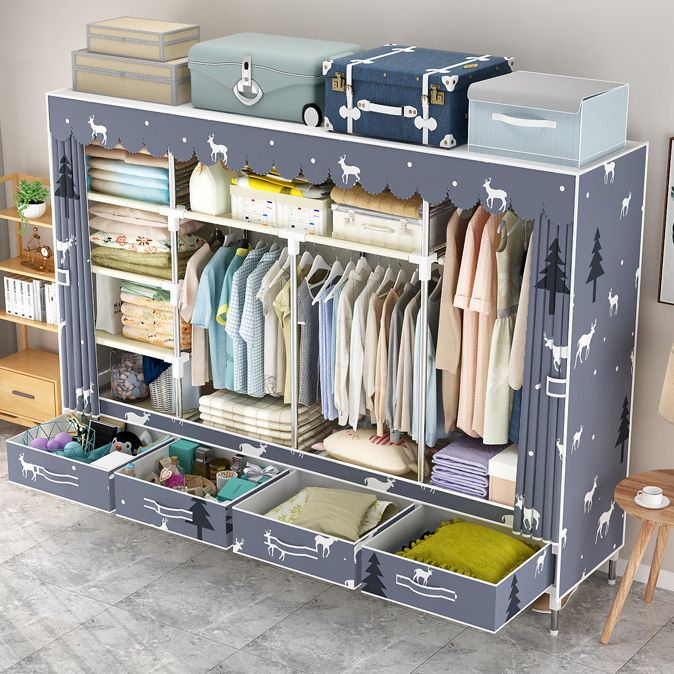 Steel Frame Wardrobe Cabinet Modern Style Wardrobe Armoire with Drawer