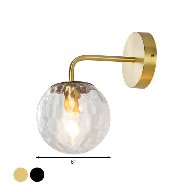 Kogelvormige wandlamp Minimalistisch heldere kabbelende glas 1-licht slaapkamer muur gemonteerde verlichting met gebogen arm in zwart/goud