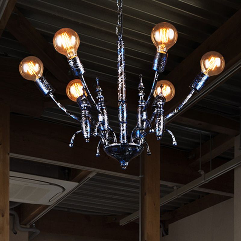 Black 6 Lights lustre luminaire luminaire en métal vintage suspendu le suspension de bulbe exposée avec nuance Sputnik