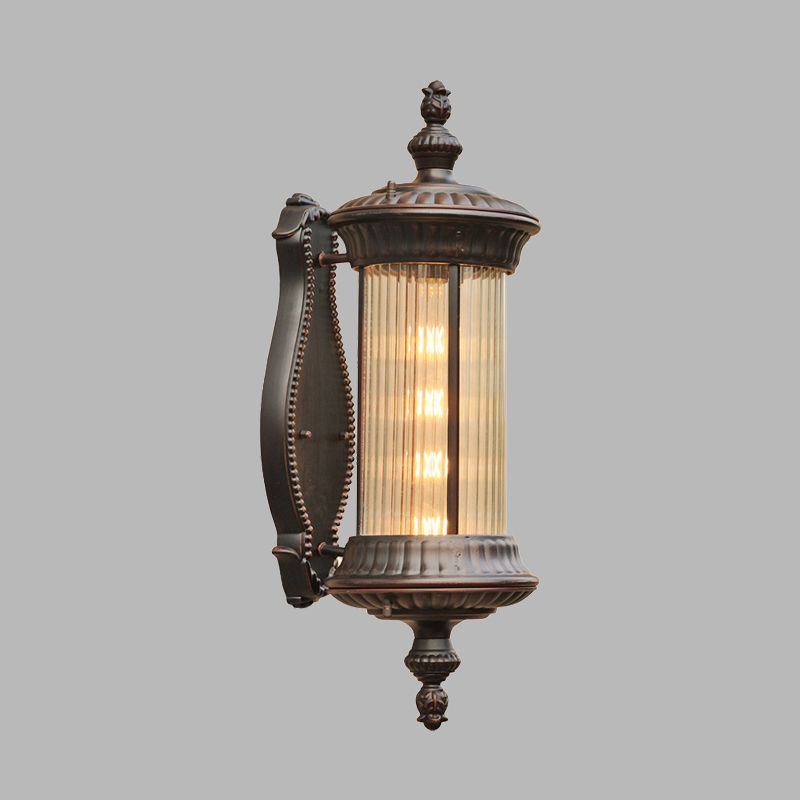 Black 1-Light Wall Sconce Lamp Country Clear Ribbed Glass Cylindrical Wall Lighting Ideas