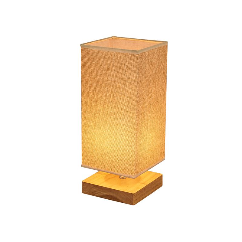Lampada da tavolo rettangolare semplice in tessuto con illuminazione a 1 testa, lampada da comodino in beige con piedistallo in legno