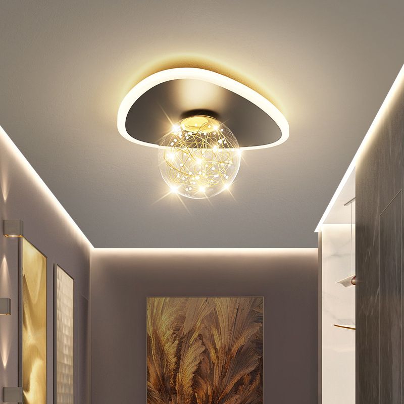 Stylish Modern Flush Mount Lamp Black Starry Ceiling Fixture with Ball Glass Shade for Hallway