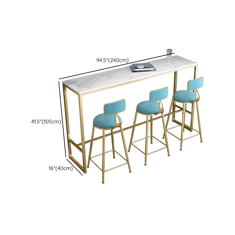 White Color Rectangle Bar Table Glam Style Faux Marble Bar Table