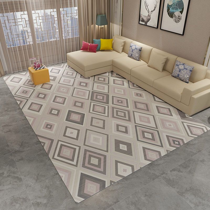 Stylish Modern Rug Geometric Pattern Polyester Area Rug Anti-Slip Easy Care Carpt for Living Room