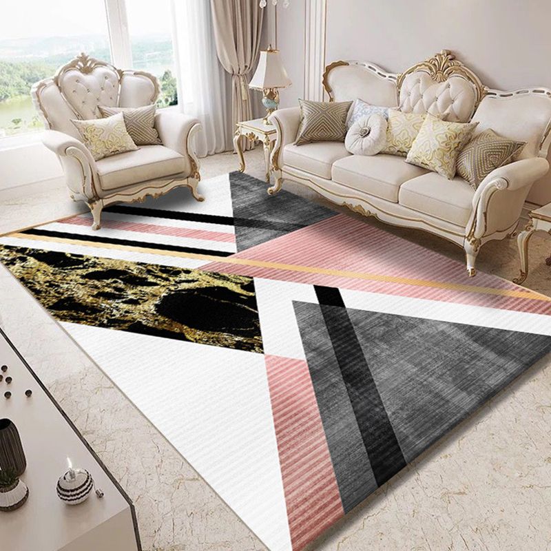 Modern Geometric Abstract Pattern Rug Multi Color Synthetics Carpet Anti-Slip Pet Friendly Machine Washable Rug for Living Room