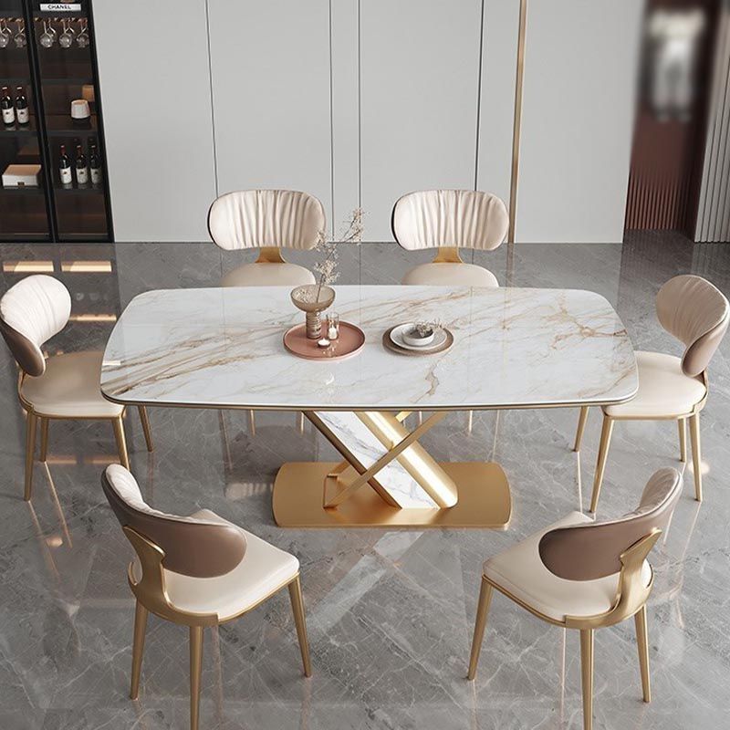 Traditional Luxury Stone Dining Table Gold Pedestal Casual Dining Table