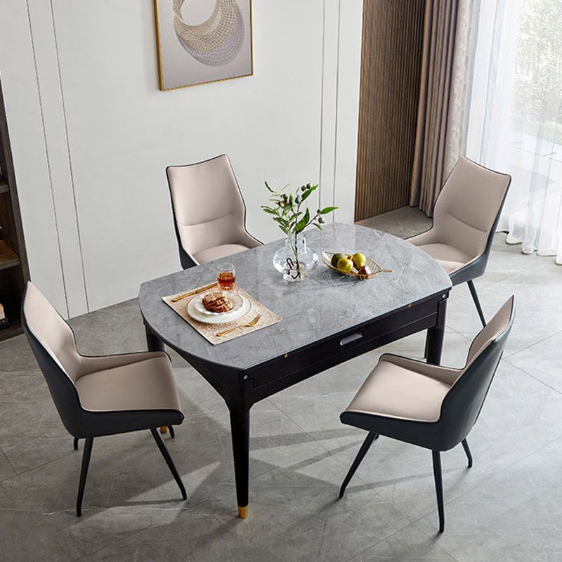 Contemporary Gray Round Stone Dining Table with 4 Wooden Foot