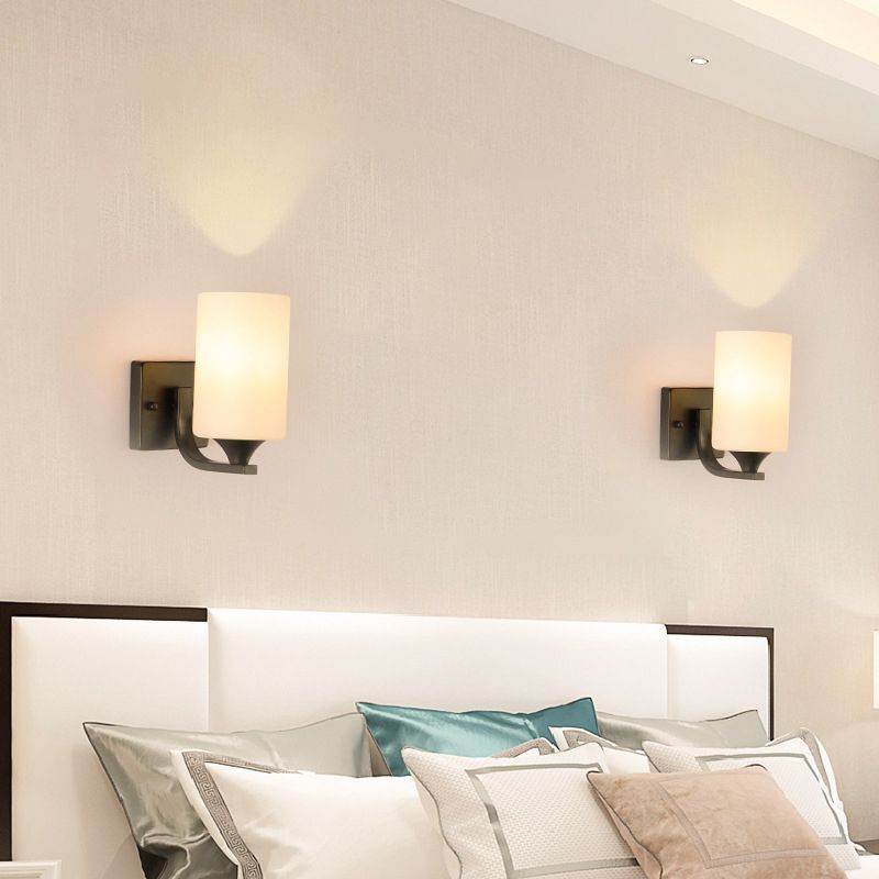 Modern Vanity Lighting Glass Shade Wall Light Fixture in Black for Bathroom