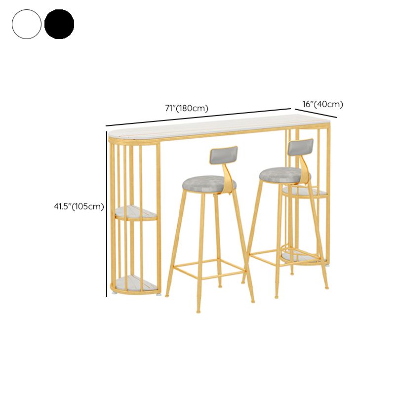 Stone Top Bar Stool Table Glam Style Bar Dining Table with Storage