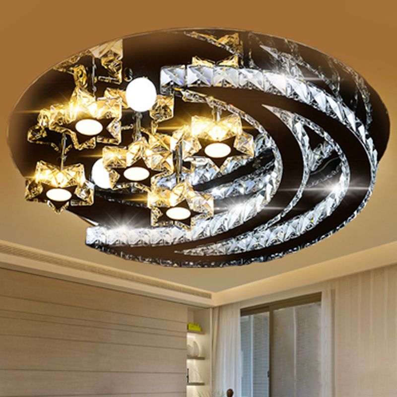 Lámpara de techo LED redonda con incrustaciones de cristal, lámpara semi empotrada de acero inoxidable de estilo moderno