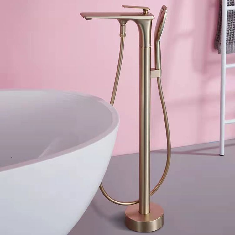 Modern Freestanding Tub Filler Trim Copper with Hand Shower Floor Mount Tub Filler