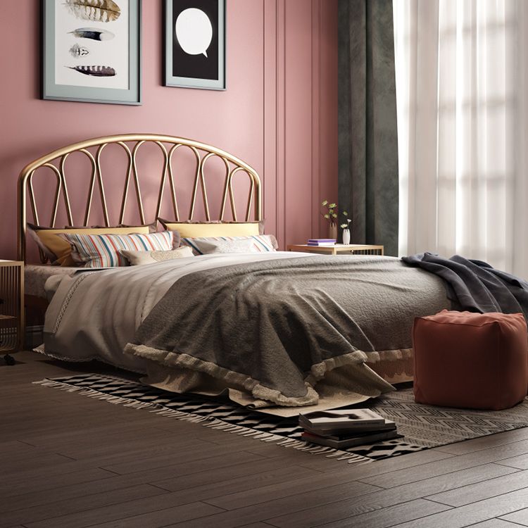 Glam Metallic Open-Frame Bed with Arched Headboard, 45.3" Tall