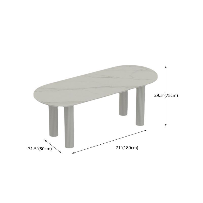 Stone Oval Dining Table Simple White Furniture with Solid Wood Double Pedestal