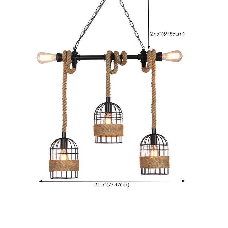 Cage Shape Pendant Lighting Modern Style Metal 1/3/5 Lights Hanging Lamp in Brown