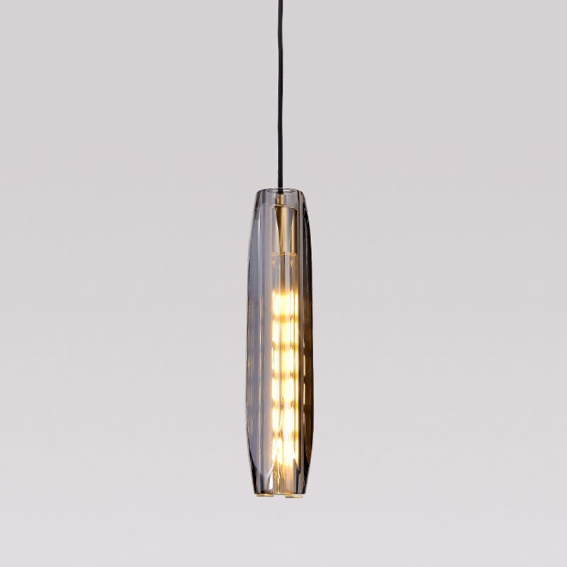 Modern Artistic Indoor Pendant Light Copper Cylindrical Hanging Lamp with Crystal Shade