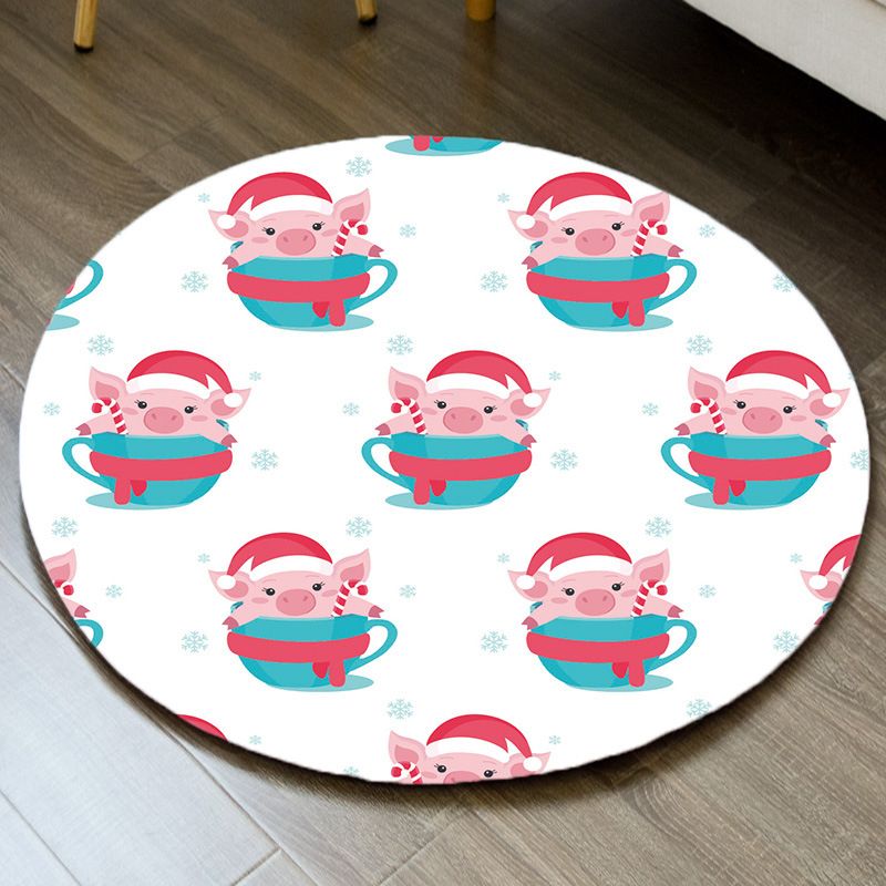 Christmas Theme Area Rug Funky Round Carpet Polypropylene Washable Area Rug for Living Room
