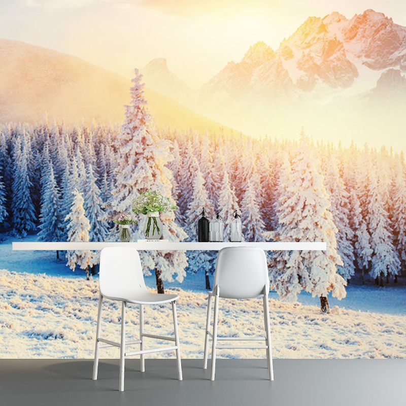 Sunshine on Snowy Cypress Mural Brown Modern Style Wall Covering for Living Room