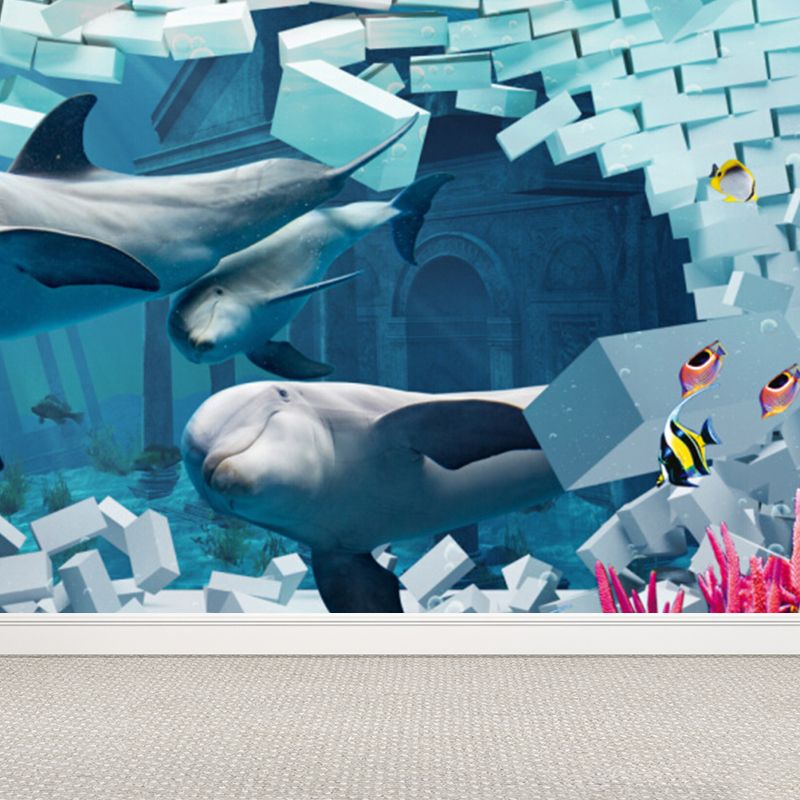 Diverting Underwater Dolphin Wall Mural Children's Art Non-Woven Material Wall Covering
