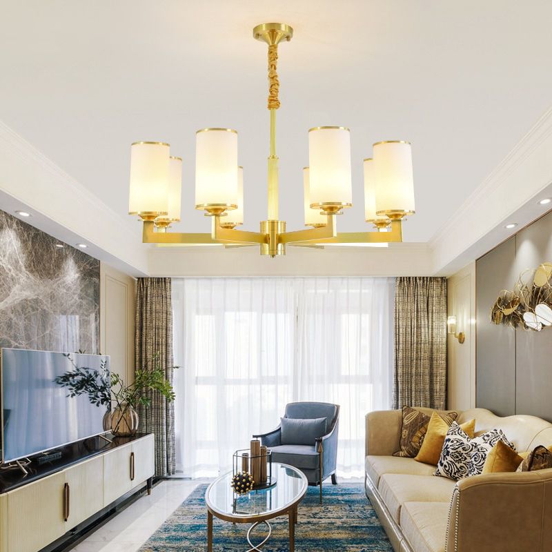 Cylindrical Milk Glass Chandelier Pendant Light Industrial Living Room Chandelier Lighting