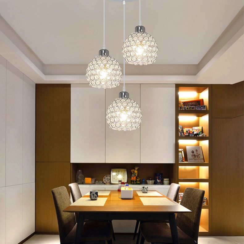 Crystal Sphere Pendant Modernity Multiple Hanging Light for Dining Room
