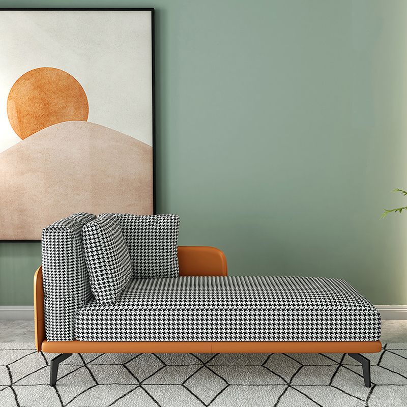 Contemporary Square Arms Accent Chair Fabric Houndstooth Chaise